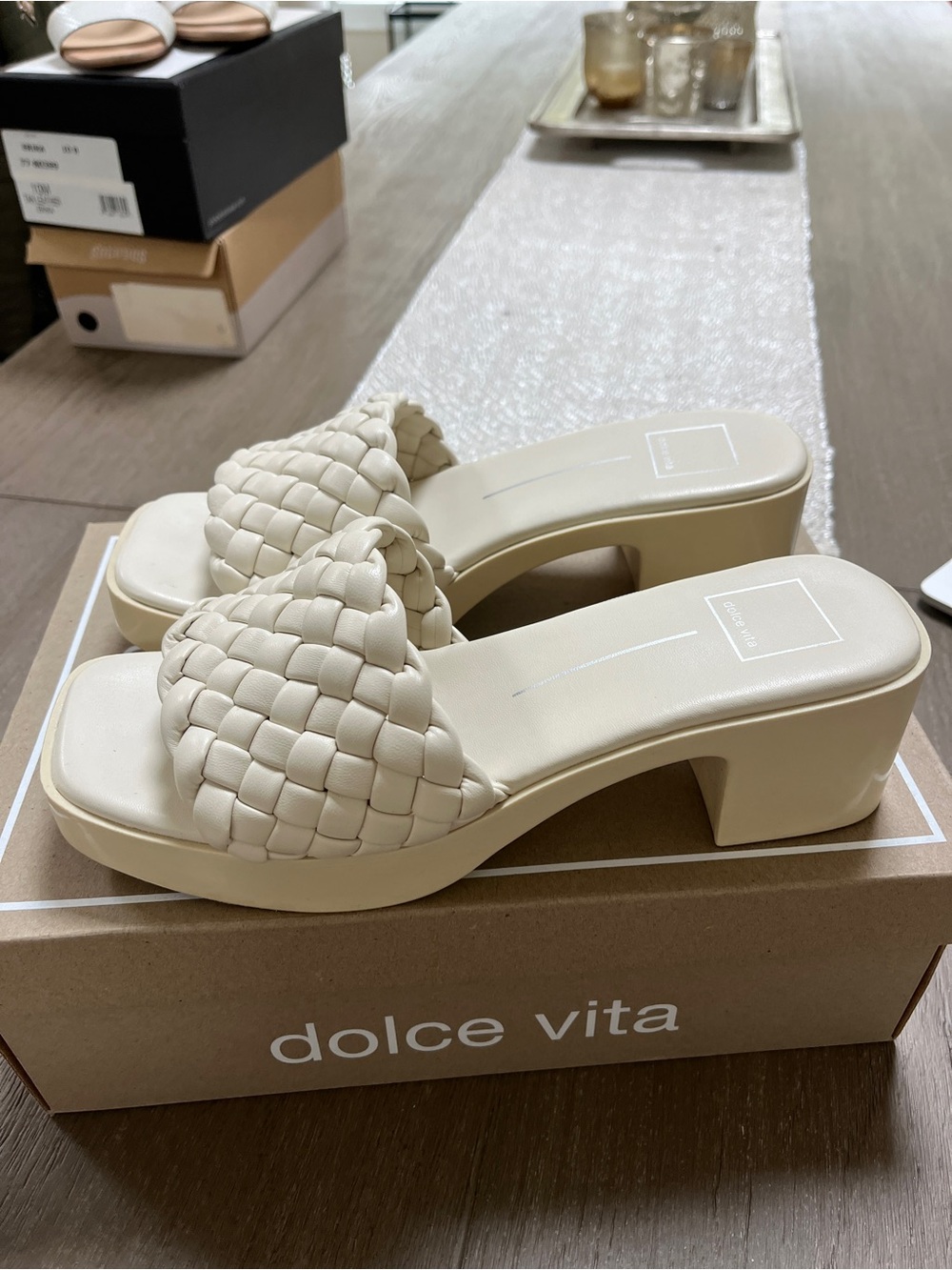 Dolce Vita Cream Braided Slide Mules with Block Heel